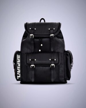 Greyson Black Embossed Vegan Leather Logo Backpack